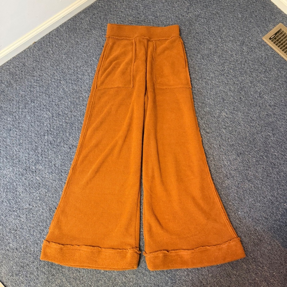 Free People Beach Womens Rust Orange Wideโ Leg Lounge Pants Cozy Wide Leg Small